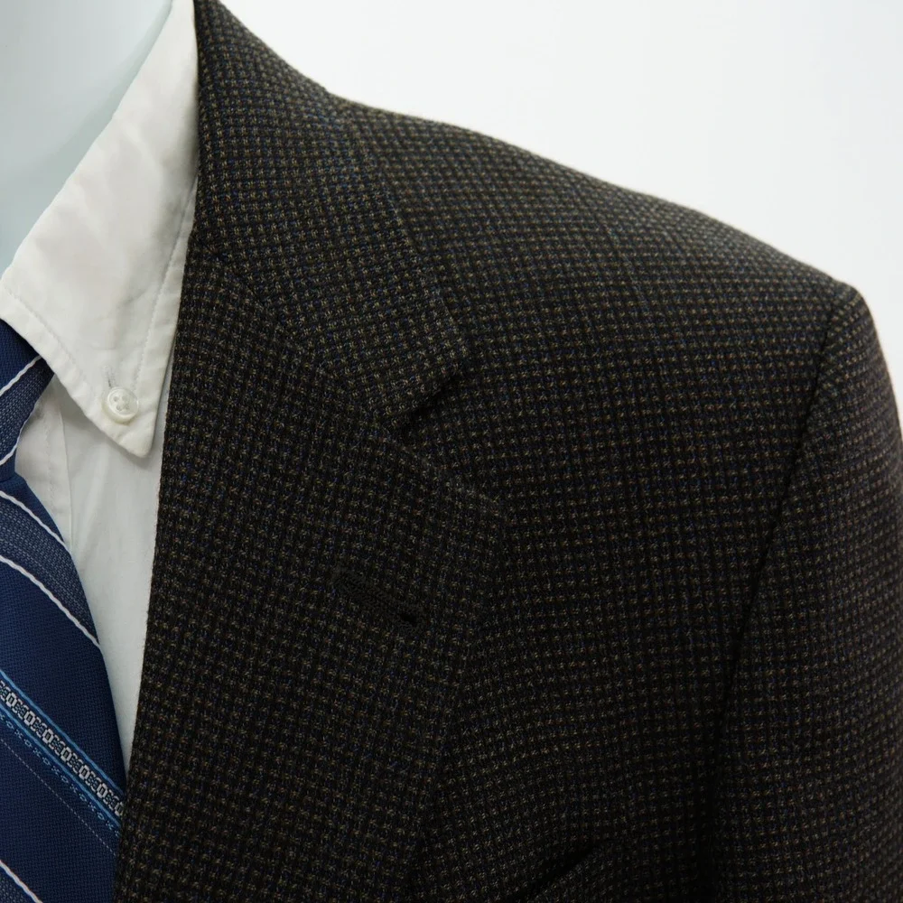 Hart Schaffner Marx Soft Tweed Wool Brown Tan Blue Check Sport Coat 40R Tag 39R